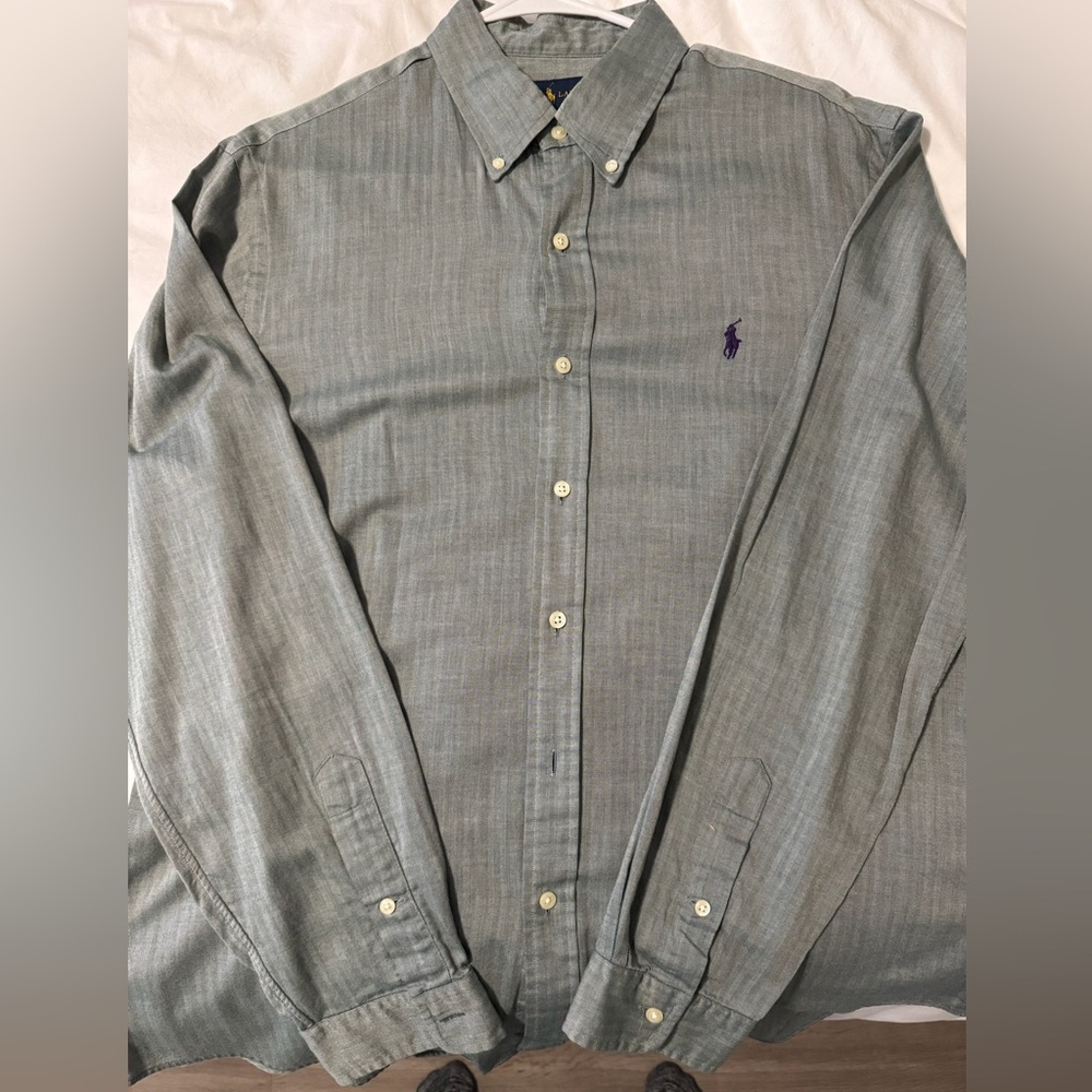 RALPH LAUREN Herringbone Oxford Long Sleeve Button down Shirt - large